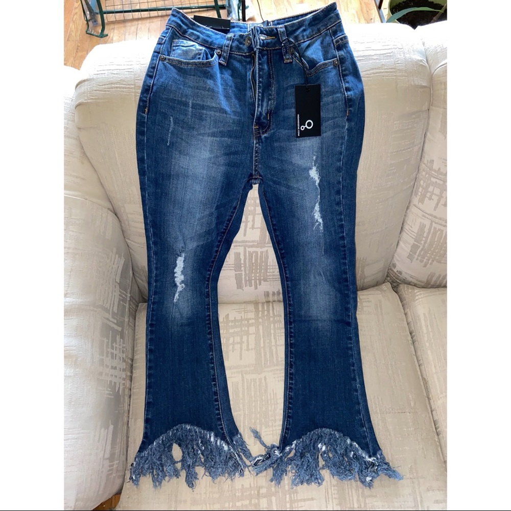 Insanegene mid rise ankle bootcut frilly jeans NEW